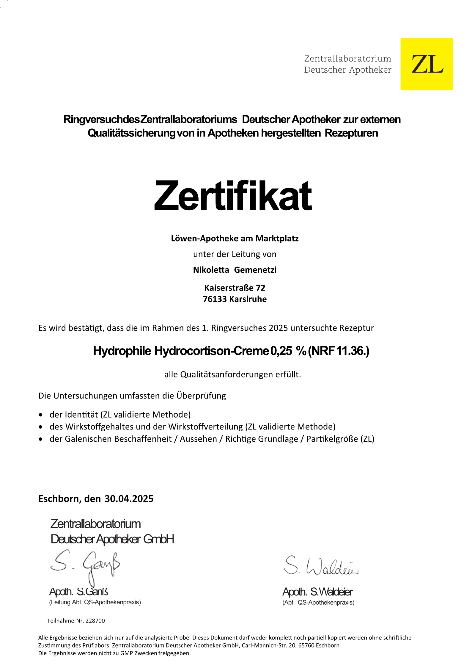 Hydrophile Hydrocortison<br>Creme 0,25 % (NRF 11.36.) - Löwen-Apotheke